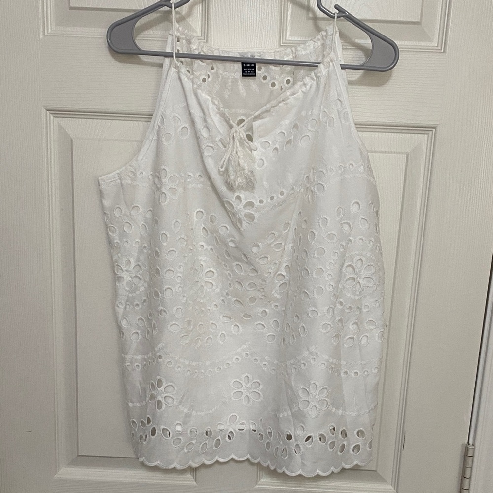 SHEIN White Eyelet Lace Blouse